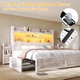thumbnail image 5 of VanAcc Full Size Bed with 49.6" Bookcase Headboard, Dual Side Storage Racks, 4 Drawers, RGB LED Lighting, Charging Station, Distressed White, 5 of 9