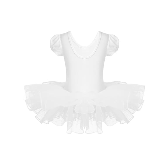 iEFiEL Girls Mesh Short Bubble Sleeves Sparkly Rhinestones Ballet Dance Leotard Tutu Dress
