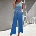 thumbnail image 2 of Winter Tank Jumpsuit for Women Smocked Wide Leg Rompers with Pockets Bohemian Ruffed O-Neck Straight Leg Capri Overalls, 2 of 6