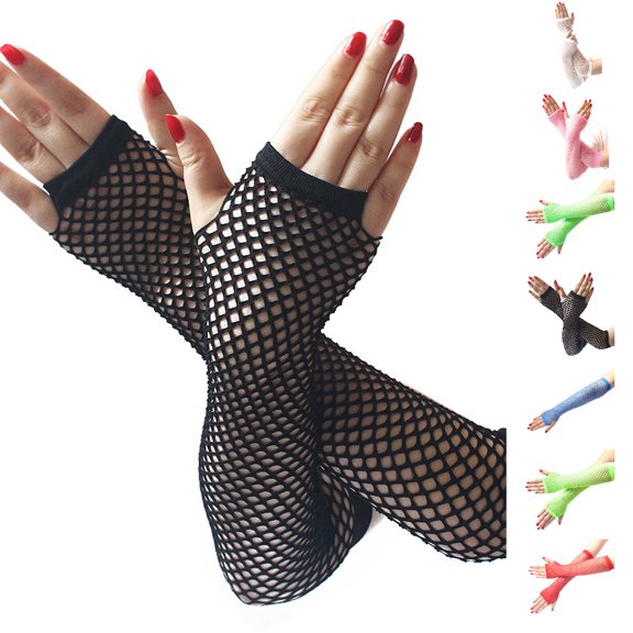 Bmisegm Gloves for Women Ladies Girls High Elasticity Fishnet Fingerless Long Party Club Dance Accessories Black