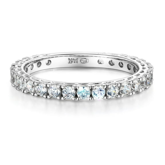 Wellingsale Ladies Solid 14k White Gold Polished CZ Cubic Zirconia Semi-Eternity Anniversary Wedding Band - Size 4