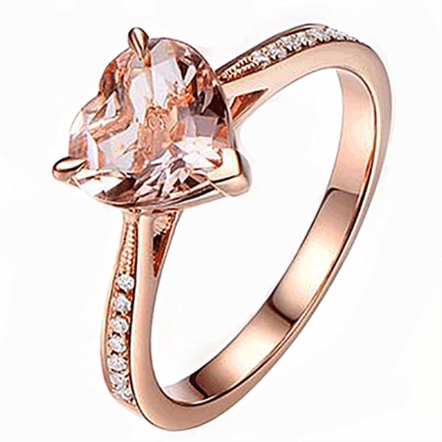 Anillos de joyería de corazón Anillos de bodas de cristal de moda para mujeres - Talla 7 (oro rosa)