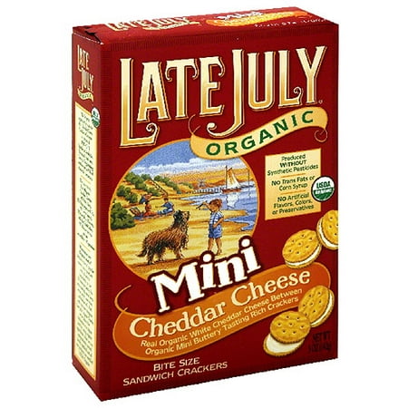 Late July Organic Bite Size Mini Cheddar Sandwich Crackers, 5 oz (Pack of