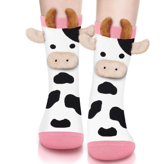 Funny Cow Socks for Women and Teen Girls - Cute Novelty Crazy Silly 3D Animal Socks Gift for Mom Girlfriend - Mothers Valentines Cow Lover Birthday Fun Gift Ideas Christmas Stocking Stuffers