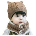 thumbnail image 1 of Fgnfyis Winter Hat Baby Boy Girl Toddler Cat Hat with Scarf Lined Knitted Cap Neckwarmer for Kids 2 Pieces Brown One Size, 1 of 4