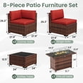 thumbnail image 3 of Poteban 8 Pieces Outdoor Patio Furniture Set with 44" Fire Pit Table, Brown Wicker Rattan Sectional Sofa with Cushions and Glass Coffee Table for Backyard Garden, Wine Red, 3 of 11