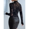 thumbnail image 4 of Womens Lace Mesh Long Sleeve Top Floral Sheer See Through Tops Mock Neck Shirts Party Club Night Blouses Black S, 4 of 7