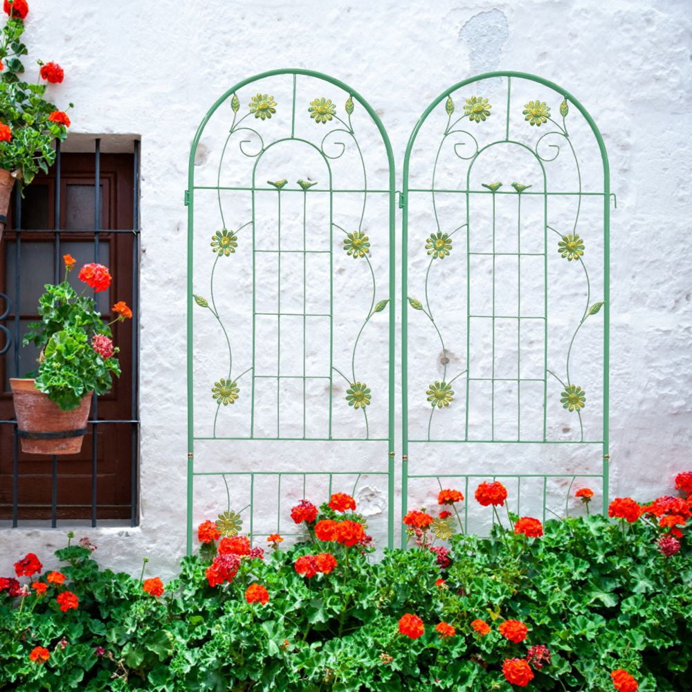 IVV 2 Pack Metal Garden Trellis, 71"H x 19.7"W Decorative Outdoor Trellis for Climbing Plants, Flowers, Vegetables, Rustproof Cucumber Trellis for Garden, Yard, Patio (Green)