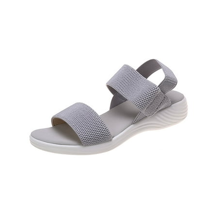 

Woobling Womens Casual Shoes Beach Flat Sandal Ankle Strap Sandals Women Slip On Wedge Non-Slip Gray 9
