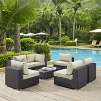 Modway Convene 7 Piece Outdoor Patio Sectional Set in Espresso Beige