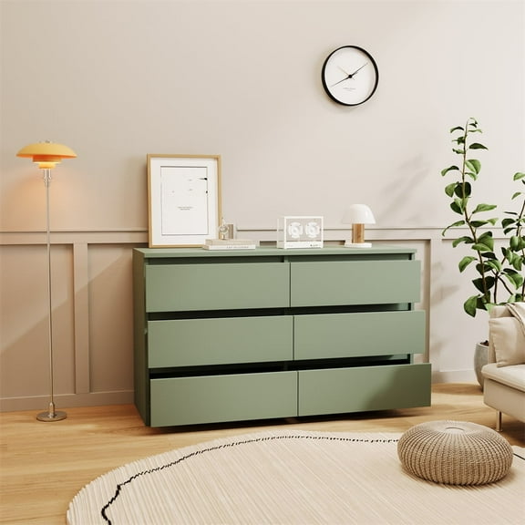 Xukmct 6 Drawers Dressers Wood Storage Cabinet for Living Room, Bedroom, Office, Green