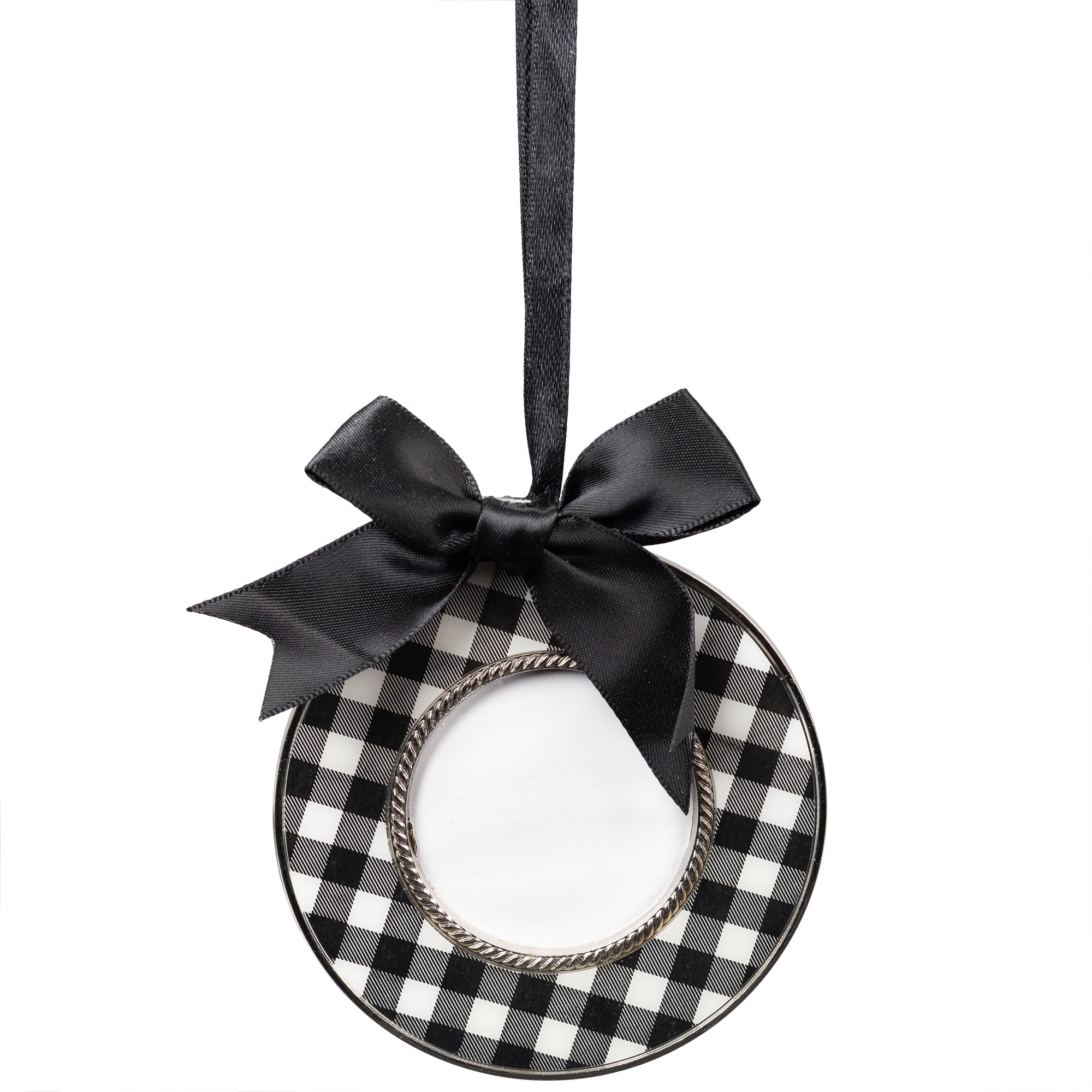Buffalo Plaid Photo Frame Christmas Ornaments with Bows - 3.5" - Set of 4