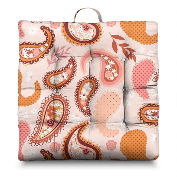 Paisley Yoga Pillow for Floor Sitting, Boho Meditation Cushion, Square Floor Pillow for Mindfulness 22 x 22