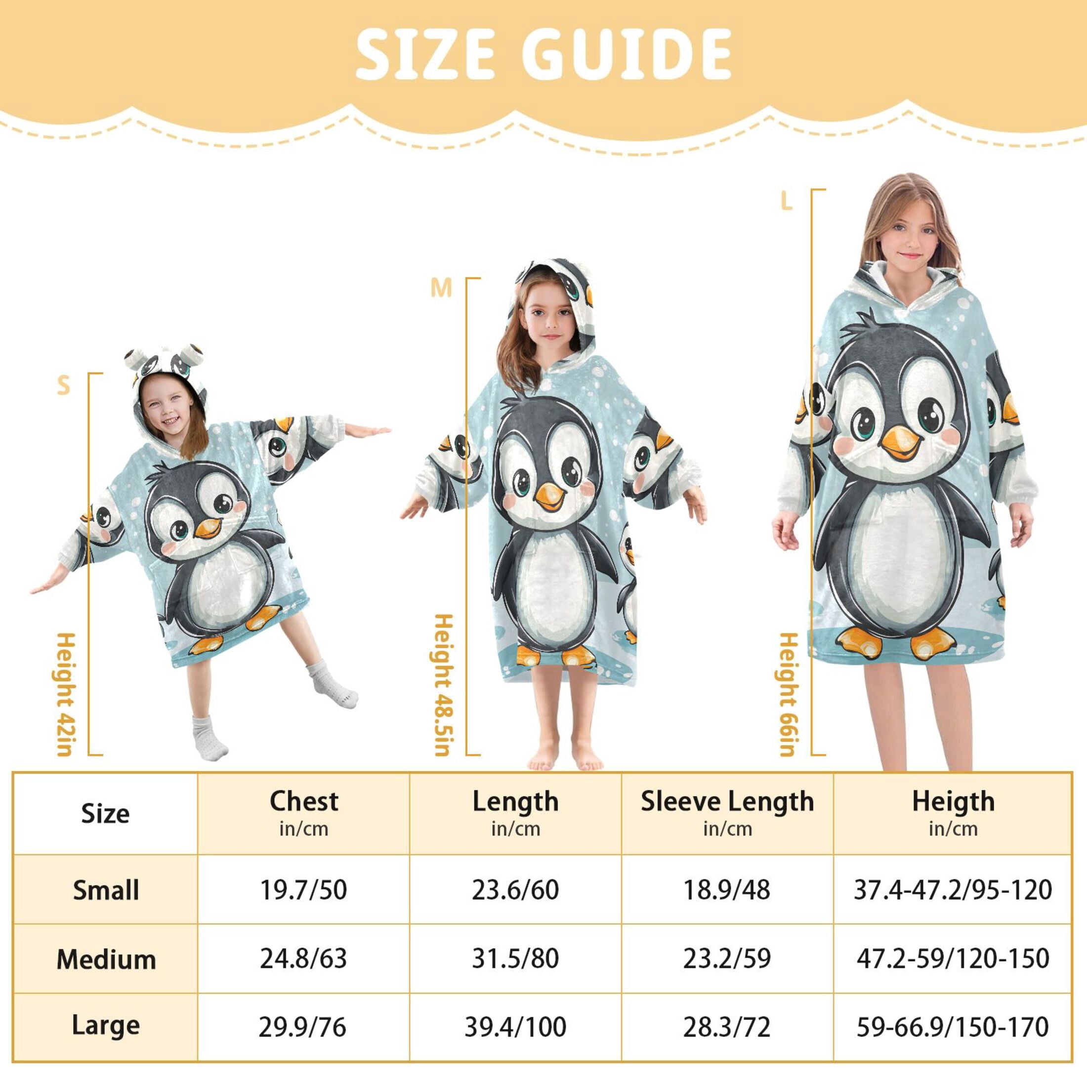 joogoo Wearable Blanket Hoodie for Kids Penguins and Snow Flannel Oversized Sweatshirt 3-14 Years M
