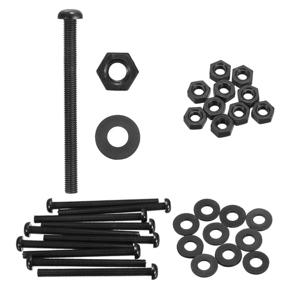Uxcell 10 Set M5x50mm Nylon Plastic Cross Round Head Screw Phillips Bolts Hex Nuts Flat Washers Assortment Kit, Metric Full Thread Bolt Fasteners for DIY Machine Assembly, Black