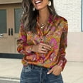 thumbnail image 6 of Womens Tops Casual Printed Satin Long Sleeve Shirt Retro Flower Design Blouses for Women Dressy Casual, 6 of 9
