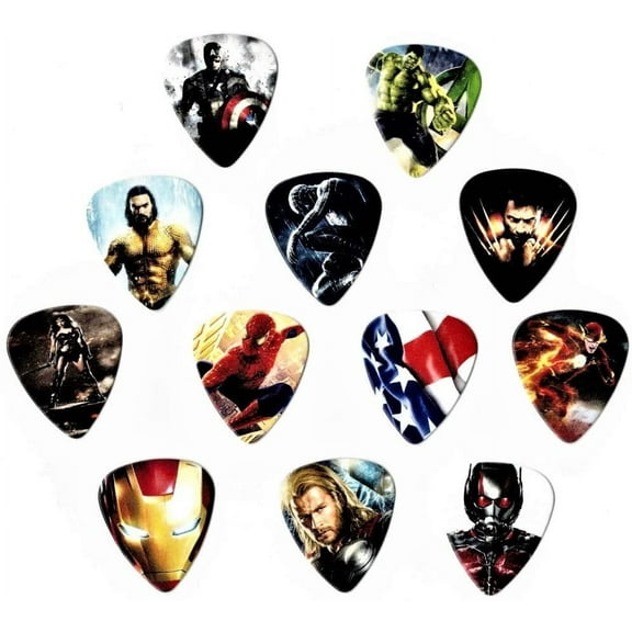 Marvel and DC Comics SuperHeroes Guitar Picks (12 picks in a packet)`