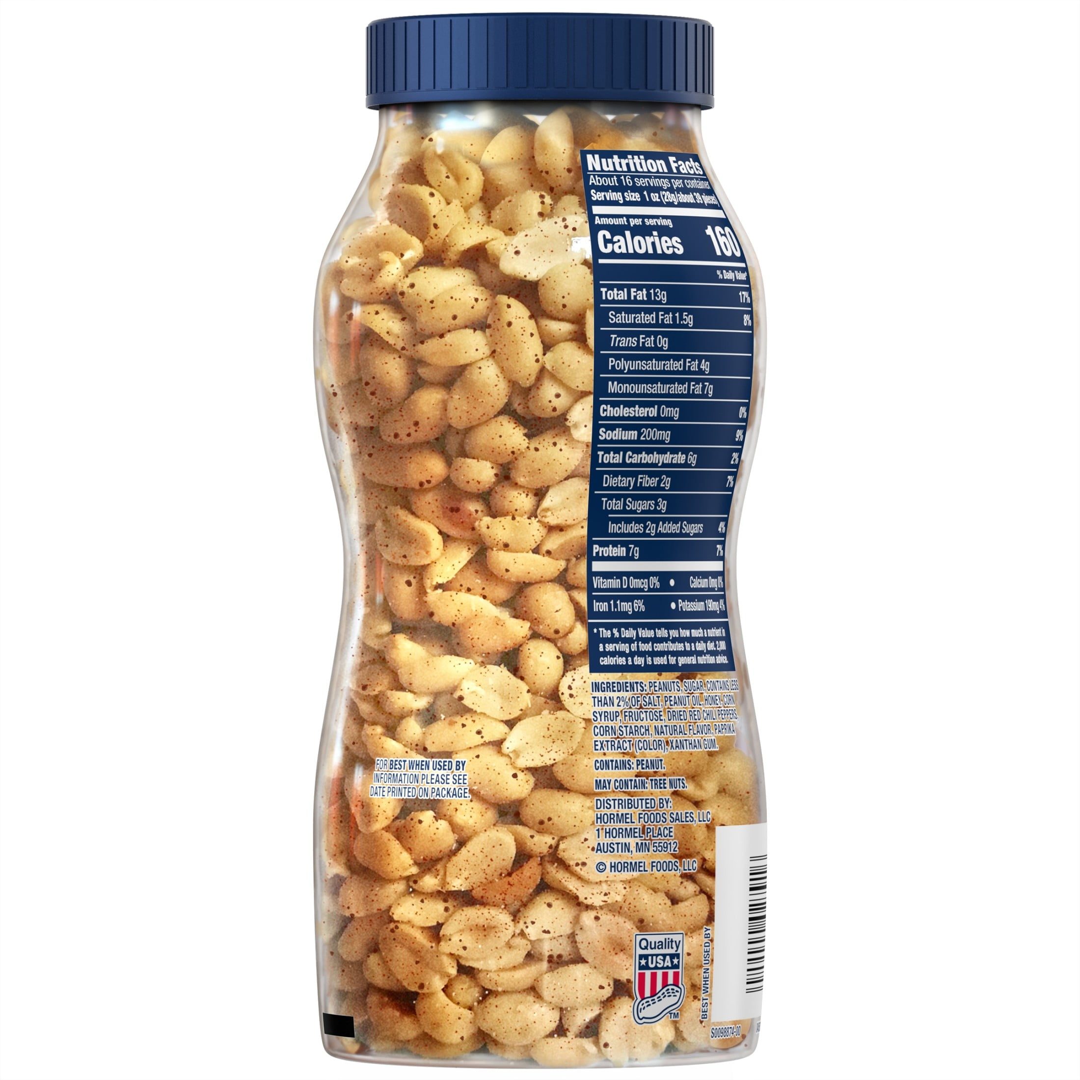 PLANTERS Sweet and Spicy Peanuts, Party Snacks, Plant-Based Protein, 16 oz Plastic Jar