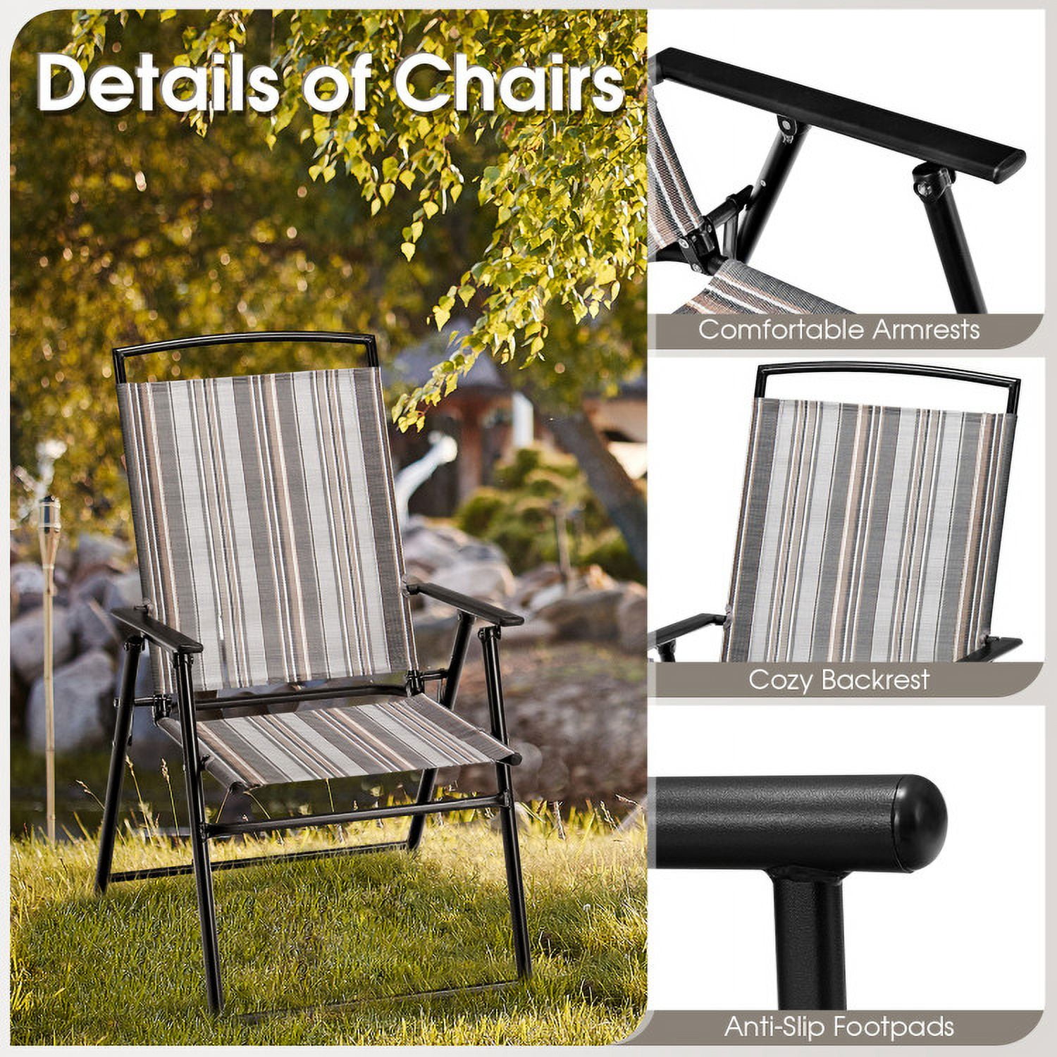 Aimee Lii Set of 2 Patio Folding Sling Chairs Space, Outdoor Patio Furniture, Gray Aimee Lii Set of 2 Patio Folding Sling Chairs Space, Outdoor Patio Furniture, Gray