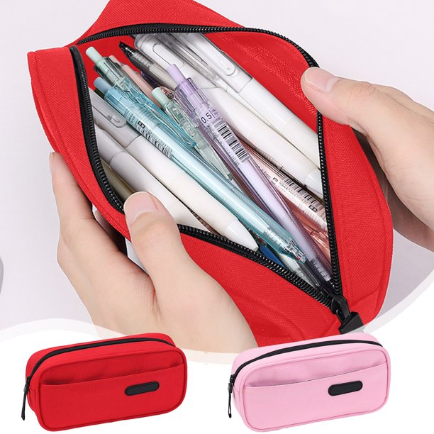 Fiudx Estuche para Estudiantes, Gran Capacidad, Diseño Multicapa, Portátil y Ligero, Tela Oxford Resistente, para Uso Escolar o de Oficina, Colores Rojo y Rosa, Tamaño 22 X 10 X 5,5 Cm.