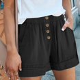 thumbnail image 1 of Pantalones cortos casuales de verano cómodos para mujer, cintura alta elástica, botón frontal, pantalones cortos de pierna ancha con bolsillos laterales, 1 of 6