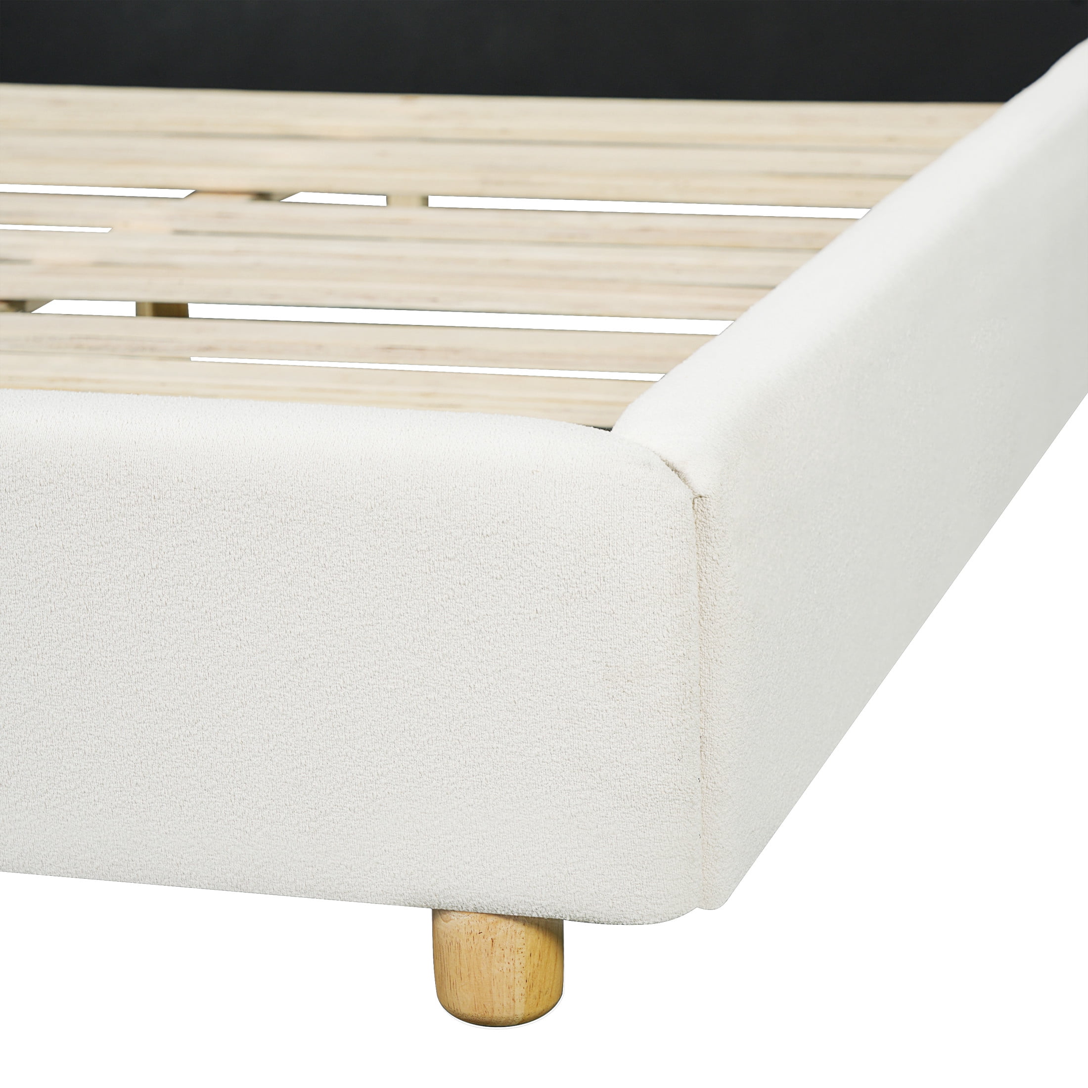 Christopher Knight Home Minimalist Queen Boucle Upholstered Platform Bed Frame with Headboard, White