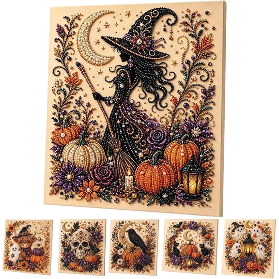 Halloween Ghost Pearl Art DIY Kit - 3D Pearl Mosaic Craft Set, Cute Ghost Pumpkin Canvas Art, Create a Sparkling Spooky-Cute Masterpiece for Your Home (Witch)