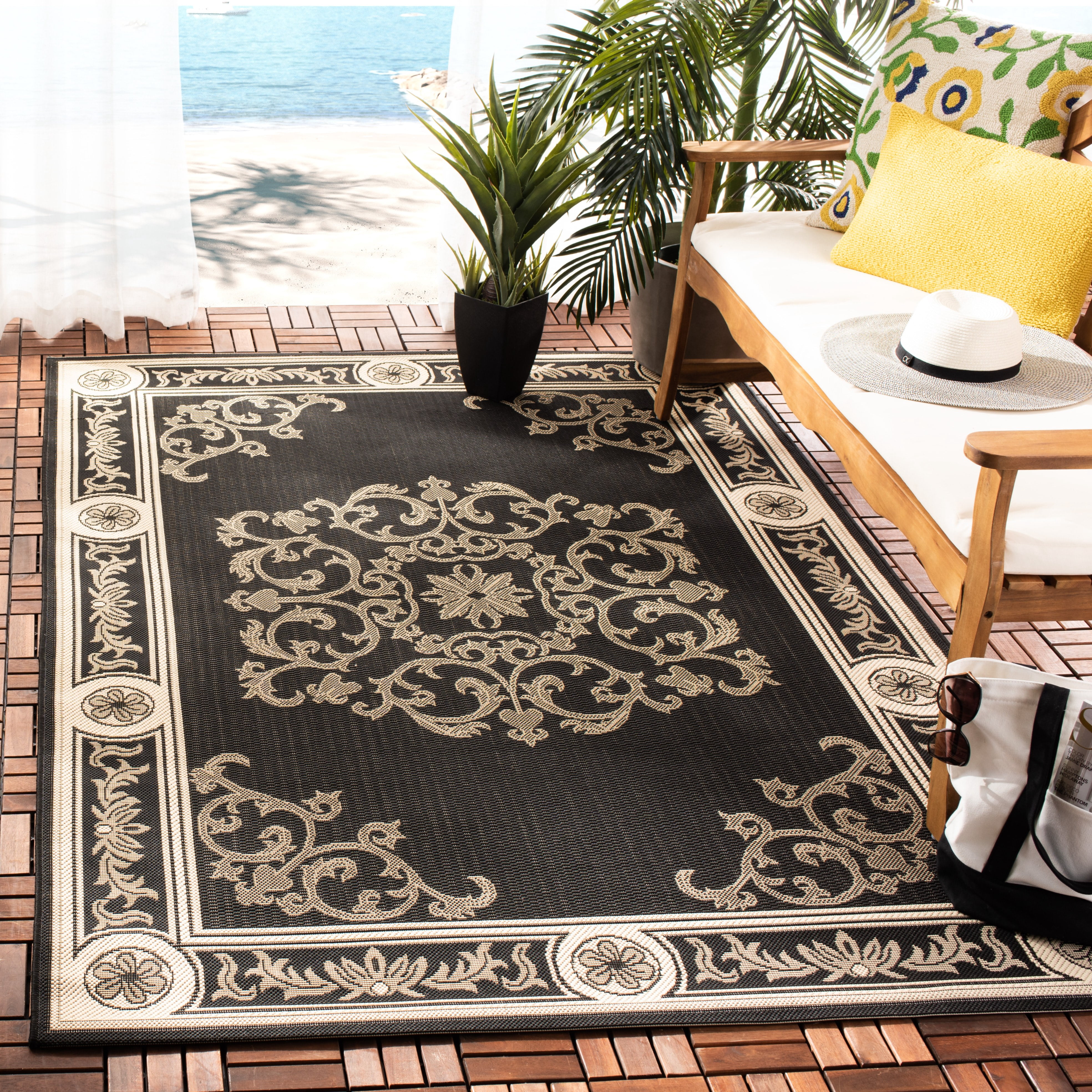 Safavieh Courtyard Cynthia Oriental Indoor/Outdoor Area Rug, Black/Sand, 9' x 12'