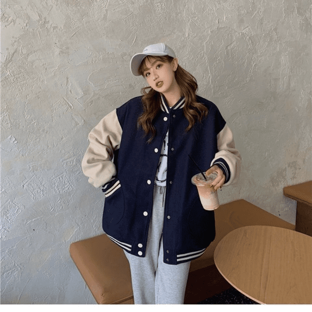 -Chaqueta Bomber Vintage para mujer, abrigo de béisbol, talla grande, moda coreana, ropa de calle
