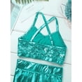 thumbnail image 5 of iiniim Kids Girls Shiny Metallic 2 Piece Dance Sports Gym Outfit Crop Top with Shorts Gymnastics Swimwear Activewear, 5 of 7