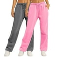 thumbnail image 2 of Bcresic 2 Pcs Women's Wide Leg Sweatpants Fleece Lined Baggy Straight Leg Lounge Pants Trendy Joggy Workout Sports Trousers,Y02_Pink,Small, 2 of 6