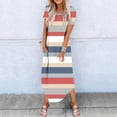 thumbnail image 2 of Pisexur Robe Maxi pour Femmes Manches Courtes Col Rond Robe d'Été Rayée Grande Taille Longue Robe Fendue Maxi Robes de Plage pour Femmes avec Poches, 2 of 6