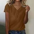 thumbnail image 2 of Women's Shirts Summer Casual V Neck Short Sleeve Tops Business Dressy Loose Fit Basic Blouses Solid Color Tee (L, Brown), 2 of 4