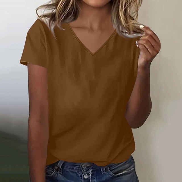 TaTaai Fashion Casual Women Top Cotton Custom 1 Piece Summer V Neck Short Sleeve Loose Fit Soft Breathable Daily Lounge Street Casual Wear Blouse Gift