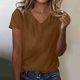 thumbnail image 3 of Blusas de Manga Corta para las Mujeres Verano Color Sólido V-Cuello Blusa de Manga Corta, Poliéster Casual Top para las Mujeres, Lavado a Mano Toda la Temporada, 3 of 4