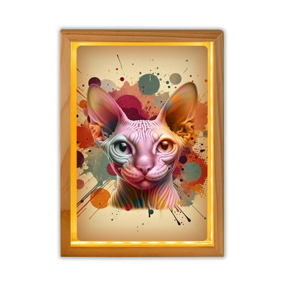Sphynx Portrait Watercolor Vintage Retro Styles Acrylic Plaque with Wood Photo Frame Box Cat Lover Kitten Owner Gifts Idea Light Box - 00001