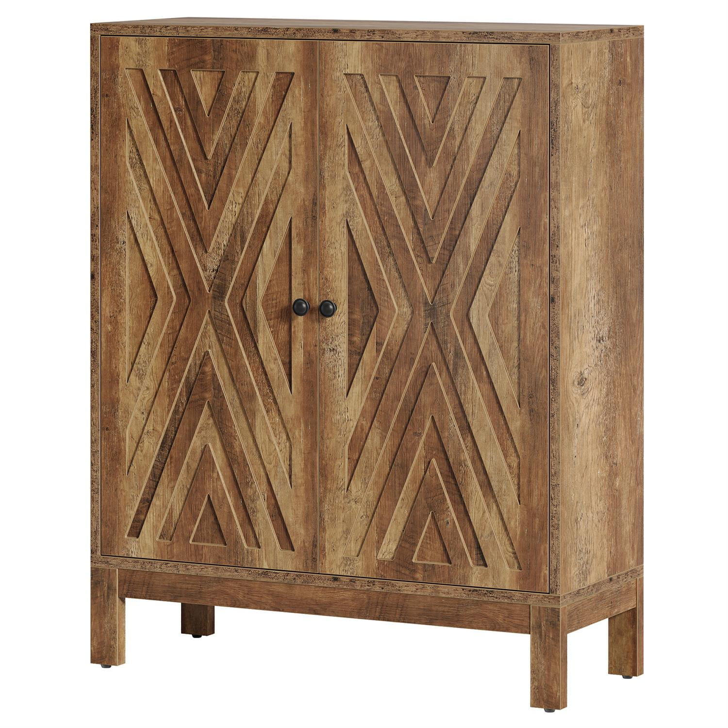 Demi Bonn 35" Wooden Shoe Storage, Entryway Organizer Cabinet, Decorative 2-Door, Space-Saving, Modern Home Decor, Brown