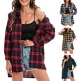 thumbnail image 2 of Nuevo otoño mujer camisa de tartán a cuadros de gran tamaño botones bolsillo cuello vuelto manga lar Meterk XX-Large, 2 of 7