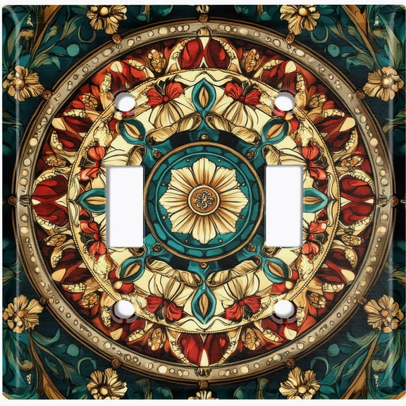 Metal Light Switch Wall Plate Outlet Cover (Stained Glass Mosaic - Double Toggle)