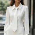 thumbnail image 3 of MORTTIC Women Elegant Solid Color Tie-Waist Long Sleeve Dress Formal Occasion Midi Dress For Spring Summer White，S, 3 of 13