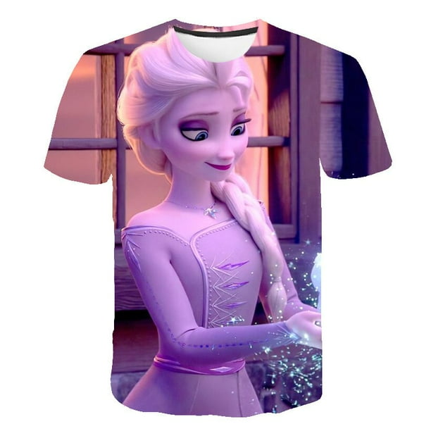 Camisetas de Frozen 2 para niñas, camisetas informales de la serie Disney, camisetas de manga corta para niños de 1 a 14 años, camisetas de dibujos animados de Harajuku Girl Elsa Anna 12T Gao Jinjia LED