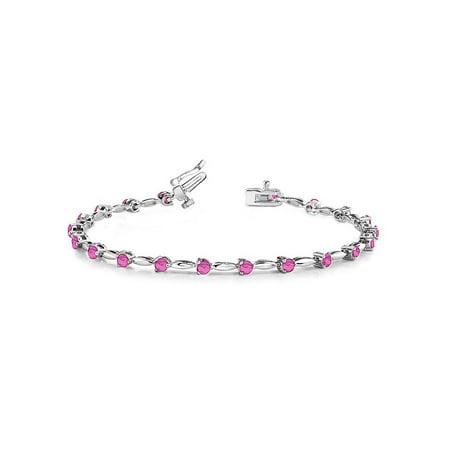 14k Pink Sapphire Bracelet - Alternating Created Pink Sapphire Drop Bracelet in 14K white gold. 8.ct.tw