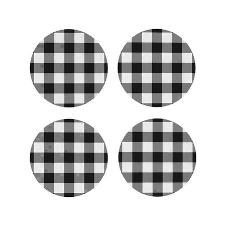 

Fuzoiu White And Black Plaid Print Leather Coasters Set Drink Coasters Set of 4 for Tabletop Protection Durable PVC Coasters Home Décor and Housewarming Gift-Round Shape