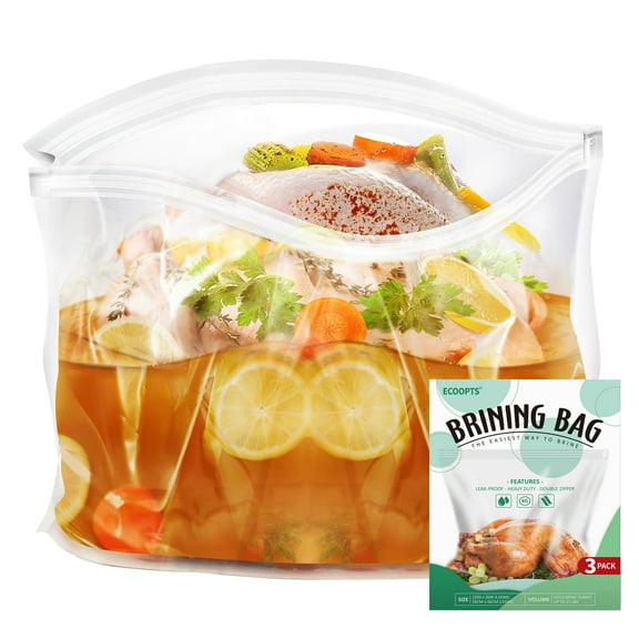 3 Counts Turkey Brining Bag by ECOOPTS | 26"�22" Extra Large Brine Bag | Thickened Brining Bag Holds Up to 35 Pounds | Double Zippers Seal Brine Bags | BPA Free (3 Brine bags)