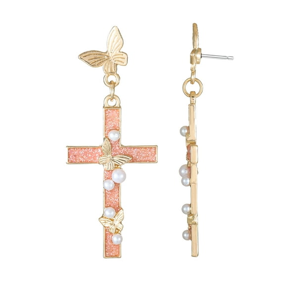 Way to Celebrate Easter Gold Butterfly Cross Earrings, 1 Pair