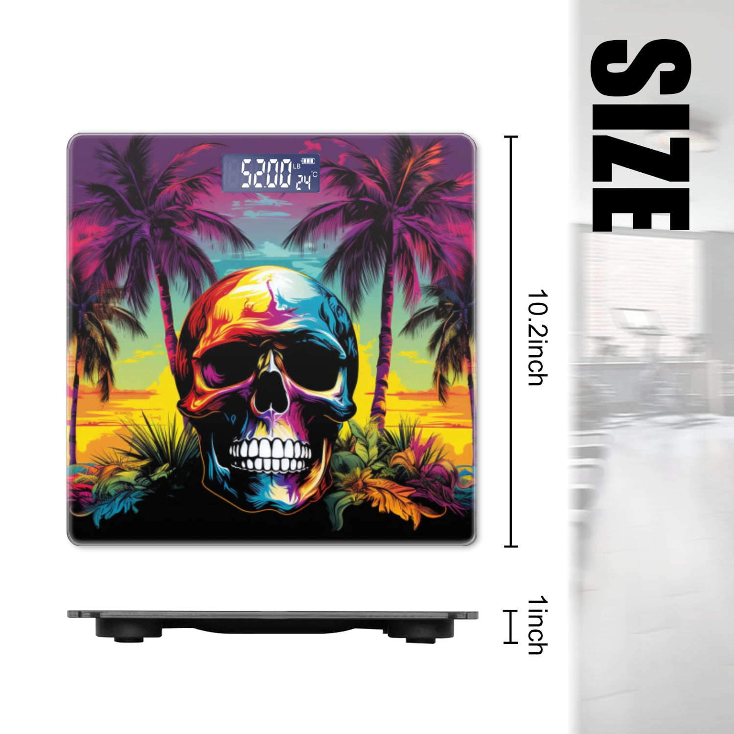 High Precision Body Weight Scale Smart Bathroom Scales with Large LCD Display(400lbs),Decorative for Bedroom-Tropical Beach With Palm Trees And Skull