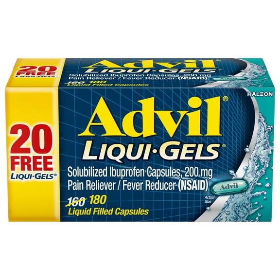 Advil Liqui-Gels Pain Relievers and Fever Reducer Liquid Filled Capsules, 200 Mg Ibuprofen, 180 Count