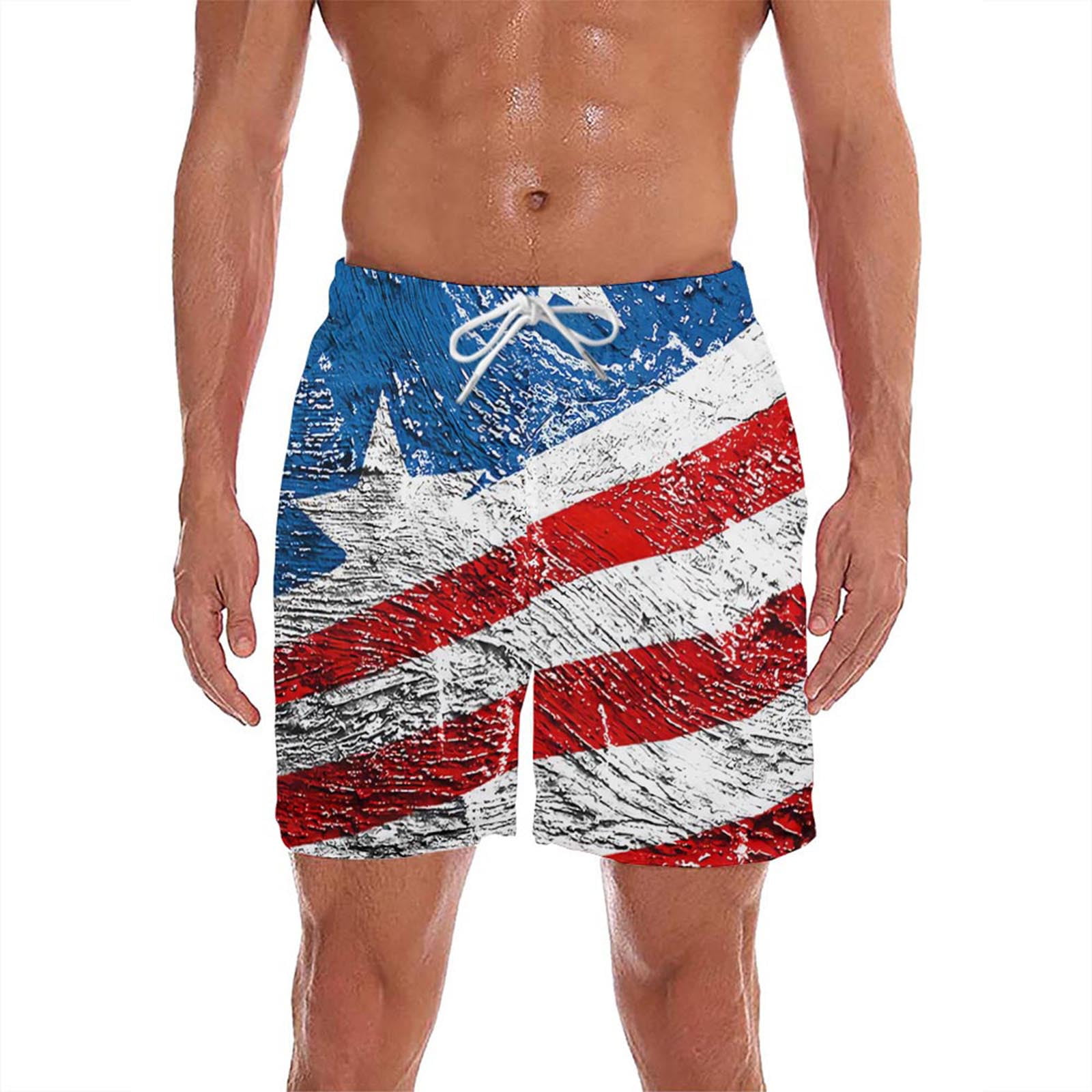 Mchoice Men's Fourth of July Patriot American USA Flag Swim Trunks ...