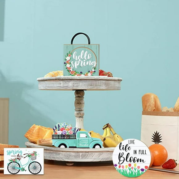 Home Decor Clearance Market 3D Home Decor Kitchen Tray Fresh Spring Signs Wood Tray Spring Flat Decor Spring Tiered Flower Decor Decor Tiered For Easter Decoration Hangs, White