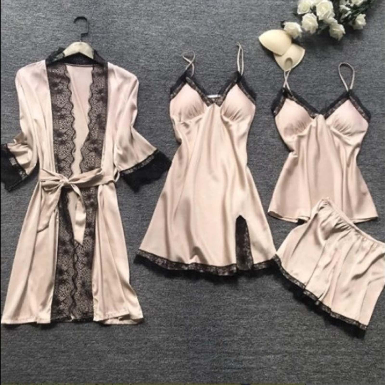 TJAZFJPA Matching Christmas Pajamas for Couples Sexy Pajamas Four Piece Sling Pajamas Women s Home Clothes with Chest Pad Pajamas Pajamas for Women